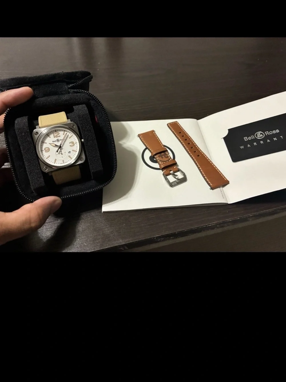 Bell & Ross BR S Beige Canvas Watch with Brown Leather Strap